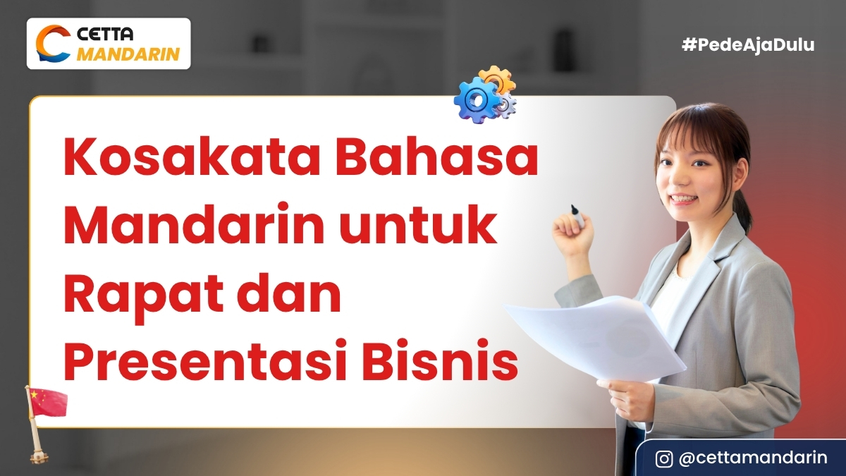 seorang wanita Asia mengenakan pakaian rapi dan mempresentasikan sesuatu